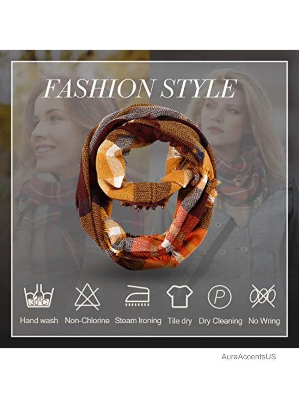 Acrylic Tartan Circle Loop Scarf for Fall Winter Neck Warmer